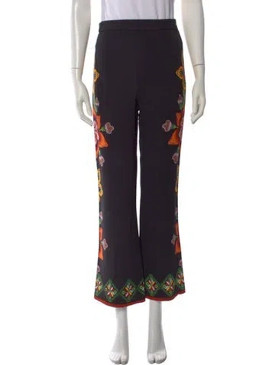 Pre-owned La Doublej Floral Print Flared Pants In Black