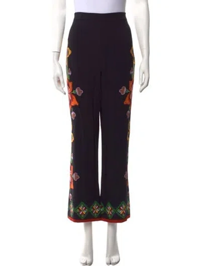 Pre-owned La Doublej Floral Print Flared Pants In Black