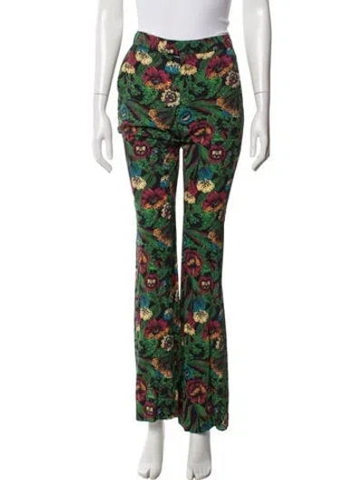 Pre-owned La Doublej Floral Print Flared Pants In Green