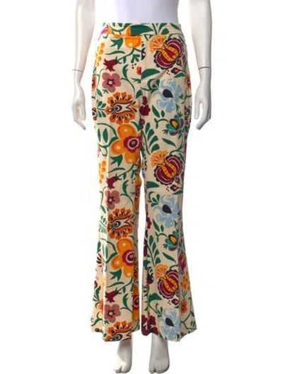 Pre-owned La Doublej Floral Print Flared Pants In Neutrals