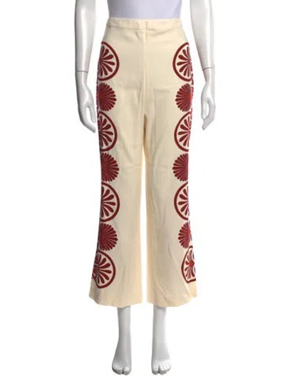 Pre-owned La Doublej Floral Print Flared Pants In Neutrals