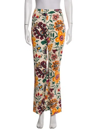 Pre-owned La Doublej Floral Print Flared Pants In Neutrals