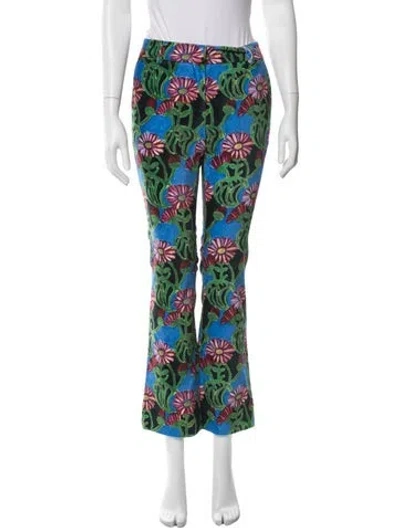 Pre-owned La Doublej Floral Print Flared Pants W/ Tags In Green