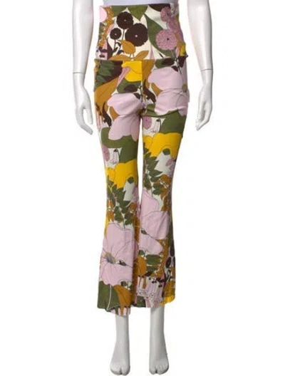 Pre-owned La Doublej Floral Print Flared Pants In White