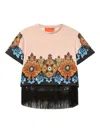 La Doublej Floral-print Fringe T-shirt In Pink