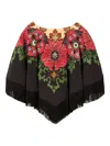 La Doublej Floral-print Fringed Poncho In Brown