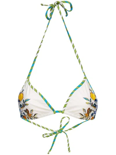 LA DOUBLEJ FLORAL-PRINT HALTERNECK BIKINI TOP