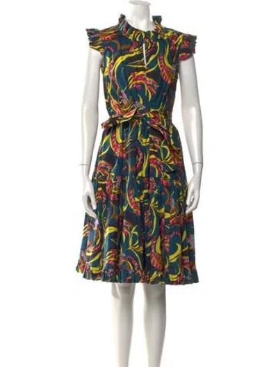 Pre-owned La Doublej Floral Print Knee-length Dress In Blue
