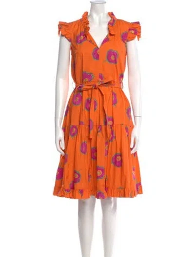 Pre-owned La Doublej Floral Print Knee-length Dress In Orange