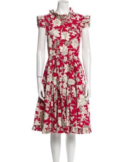 Pre-owned La Doublej Floral Print Knee-length Dress In Red