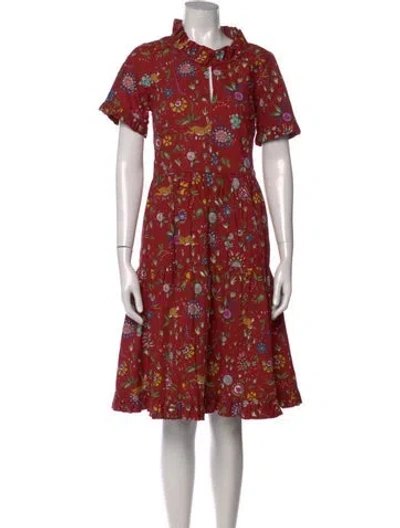 Pre-owned La Doublej Floral Print Knee-length Dress In Red