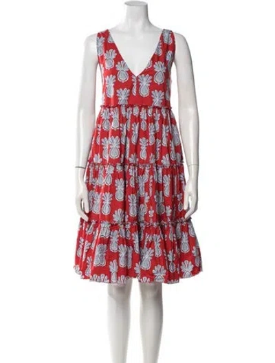 Pre-owned La Doublej Floral Print Knee-length Dress In Red