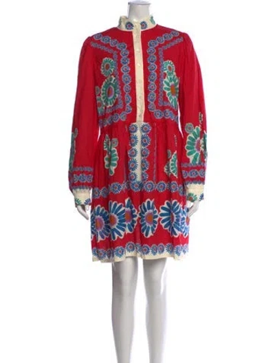 Pre-owned La Doublej Floral Print Knee-length Dress In Red