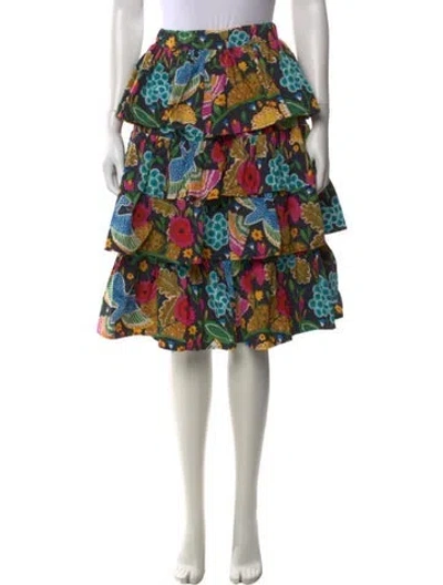 Pre-owned La Doublej Floral Print Knee-length Skirt In Yellow