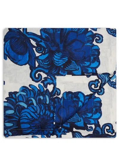 La Doublej Floral-print Linen Table Cloth In Blue