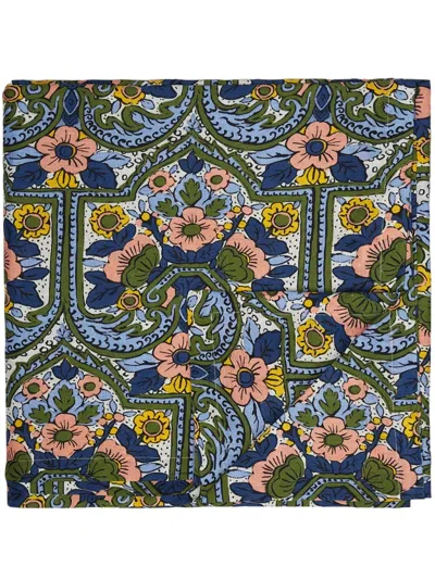 La Doublej Floral-print Linen Table Cloth In Blue