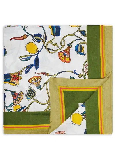 La Doublej Floral-print Linen Tablecloth In White