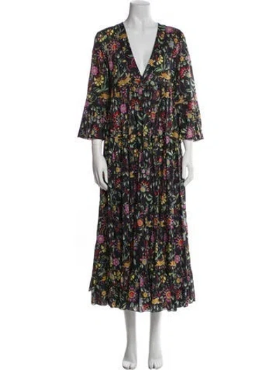Pre-owned La Doublej Floral Print Long Dress In Black