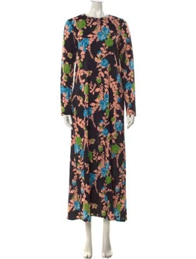 Pre-owned La Doublej Floral Print Long Dress In Black