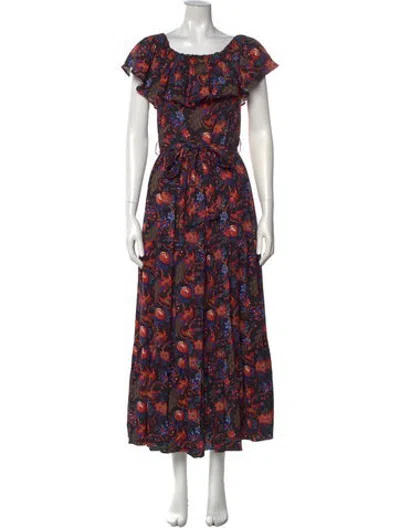 Pre-owned La Doublej Floral Print Long Dress In Black/blue/red