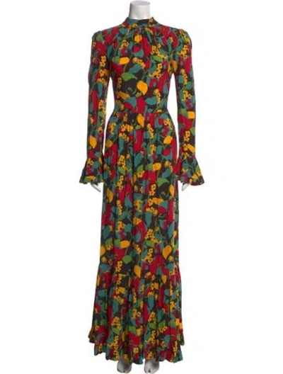 Pre-owned La Doublej Floral Print Long Dress In Black/red