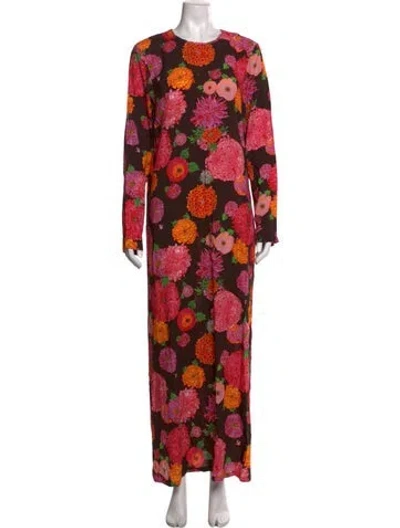 Pre-owned La Doublej Floral Print Long Dress In Brown