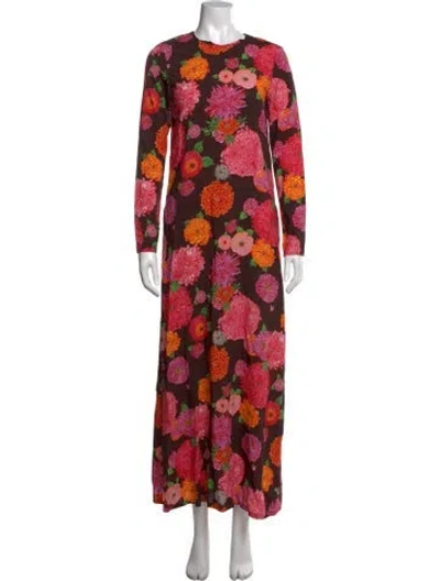 Pre-owned La Doublej Floral Print Long Dress In Brown