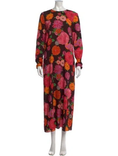 Pre-owned La Doublej Floral Print Long Dress In Brown