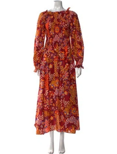 Pre-owned La Doublej Floral Print Long Dress In Burgundy