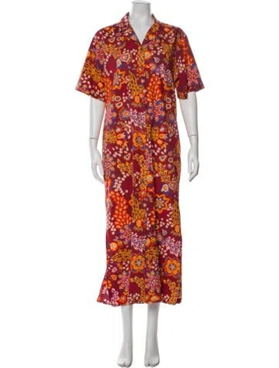 Pre-owned La Doublej Floral Print Long Dress In Burgundy