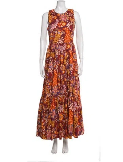 Pre-owned La Doublej Floral Print Long Dress In Burgundy