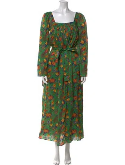 Pre-owned La Doublej Floral Print Long Dress In Green
