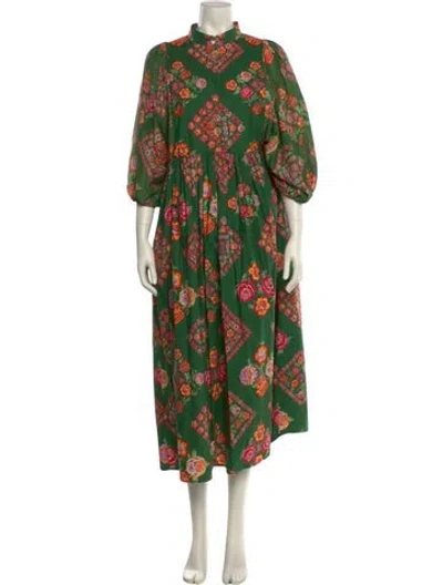 Pre-owned La Doublej Floral Print Long Dress In Green