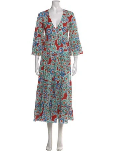 Pre-owned La Doublej Floral Print Long Dress In Green