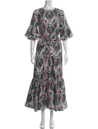 Pre-owned La Doublej Floral Print Long Dress In Green