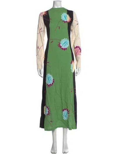 Pre-owned La Doublej Floral Print Long Dress In Green