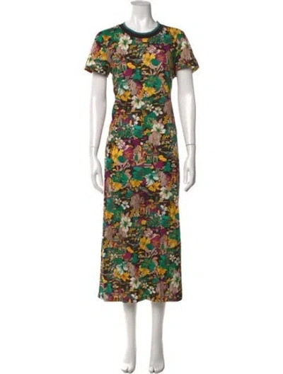 Pre-owned La Doublej Floral Print Long Dress In Green