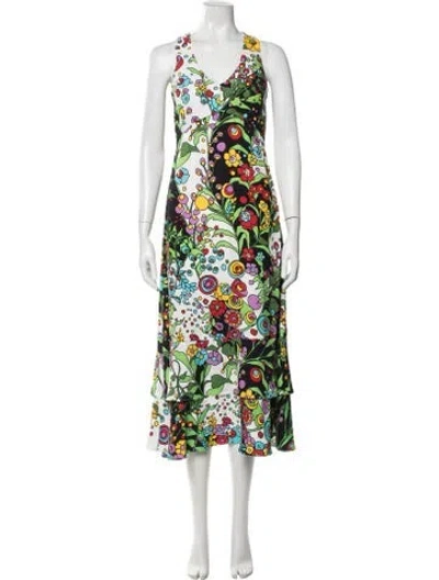 Pre-owned La Doublej Floral Print Long Dress In Green