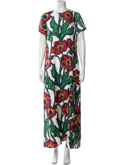 Pre-owned La Doublej Floral Print Long Dress In Green