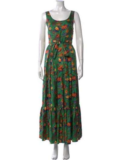 Pre-owned La Doublej Floral Print Long Dress In Green