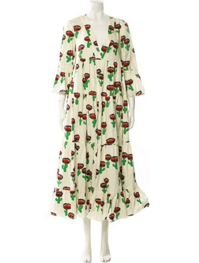 Pre-owned La Doublej Floral Print Long Dress In Neutral