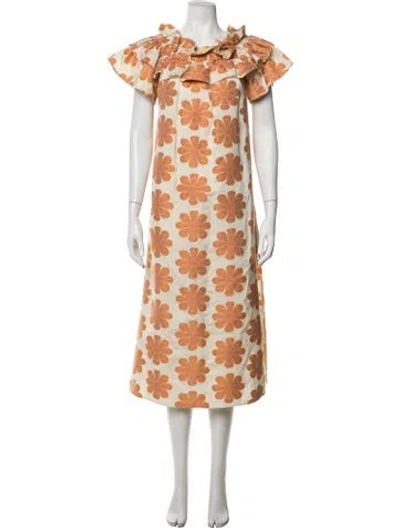 Pre-owned La Doublej Floral Print Long Dress In Neutrals/orange