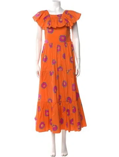 Pre-owned La Doublej Floral Print Long Dress In Orange