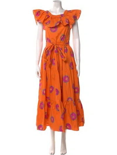 Pre-owned La Doublej Floral Print Long Dress In Orange
