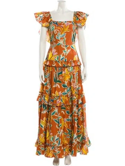 Pre-owned La Doublej Floral Print Long Dress In Orange