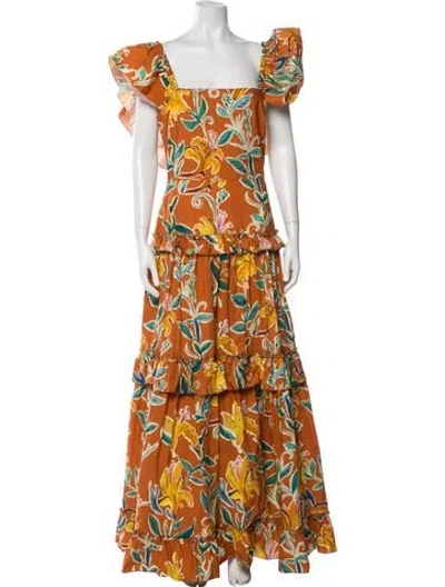 Pre-owned La Doublej Floral Print Long Dress In Orange