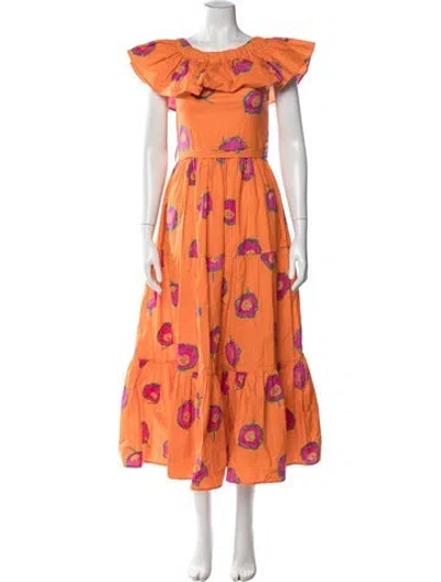 Pre-owned La Doublej Floral Print Long Dress In Orange