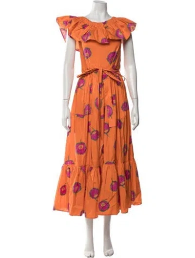 Pre-owned La Doublej Floral Print Long Dress In Orange
