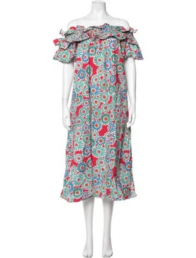 Pre-owned La Doublej Floral Print Long Dress In Red