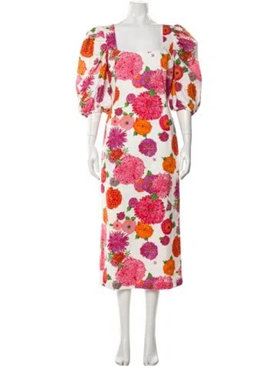 Pre-owned La Doublej Floral Print Long Dress In White